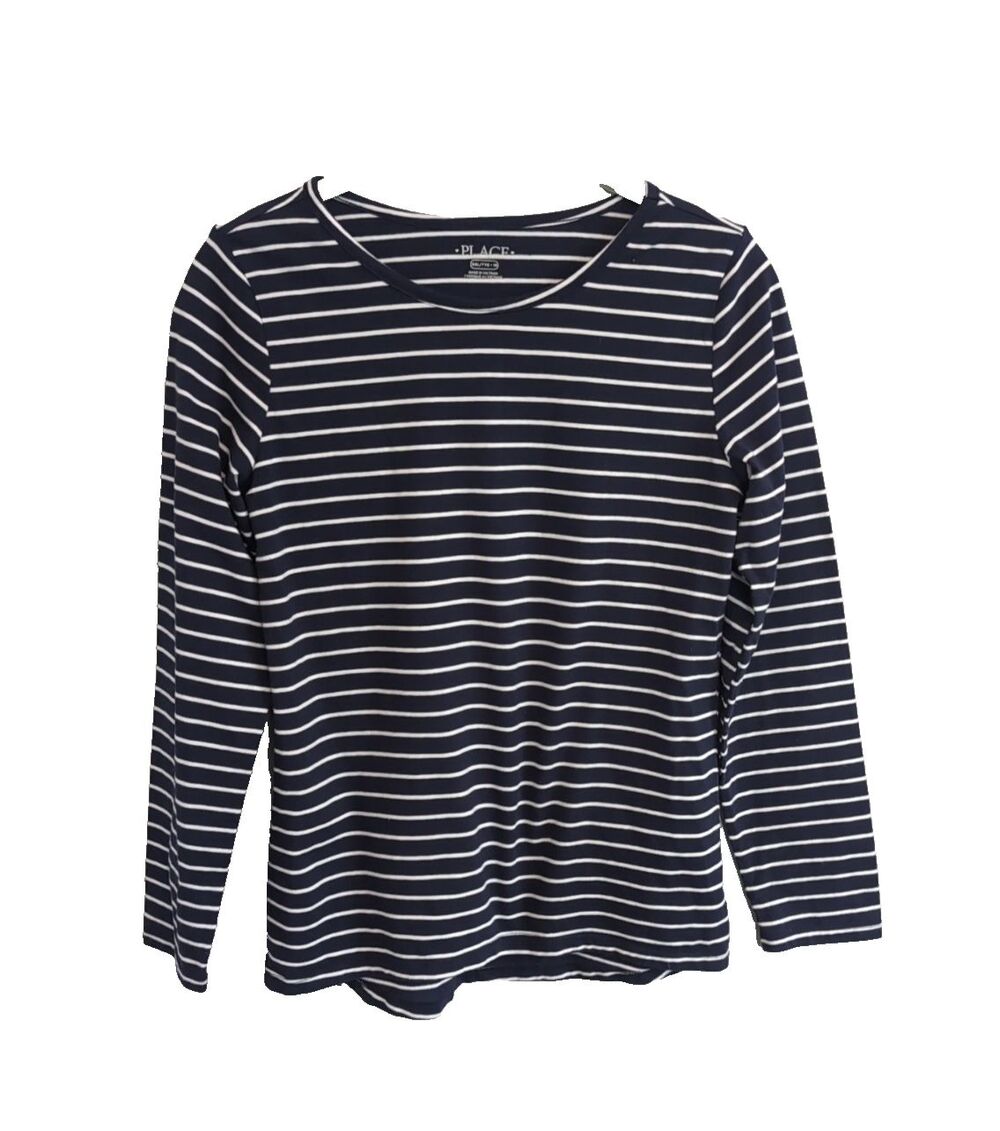 The Children's Place Girls Long Sleeve T-Shirt Blue & White Lines Size XXL